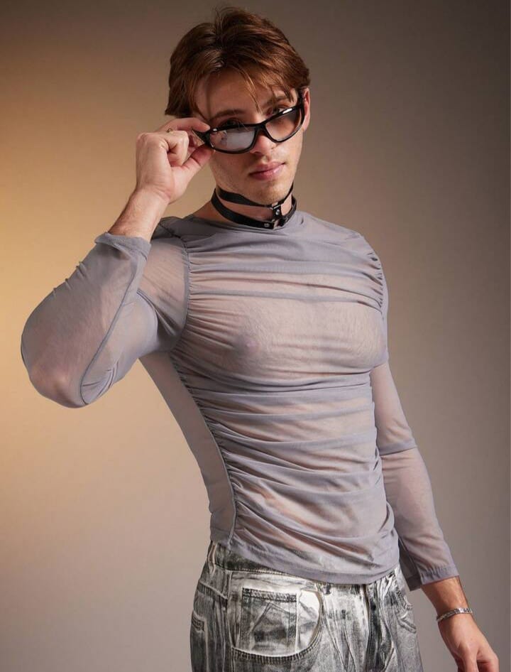 Men's Sheer Mesh Crew Neck Sleeve Tees